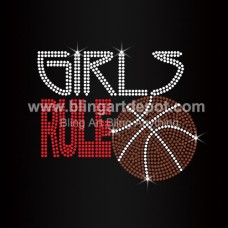Girls Rule Basketball Rhinestone Heat Transfers